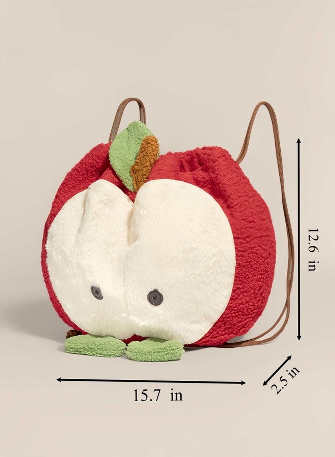 Winatehr plush apple furry backpack for girls, stuffed cartoon kawaii novelty back bags, funny cutecore anime cute senior christmas ornaments gifts, whimsy twee whimsical accessories decor - Image 3